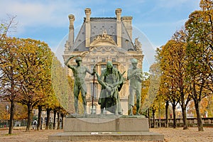Statue of Cain and his sons in Tuileries park, Paris, France