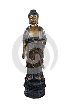 Bronze statue of Bodhisattva, Chinese antiques isolated on white background with clipping path.
