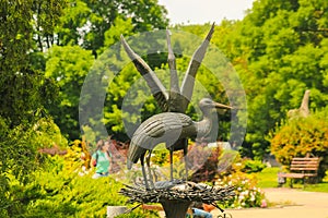 bronze statue of crane, symbol of longevity