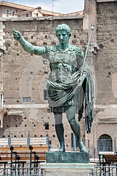 Bronze statue of the first Roman Emperor Augustus Caesar on the via dei Fori Imperiali, Rome, Italy