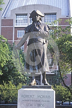 Bronze statue of Founding Father and Revolution Financier Robert Morris in historic district of Philadelphia Pennsylvania