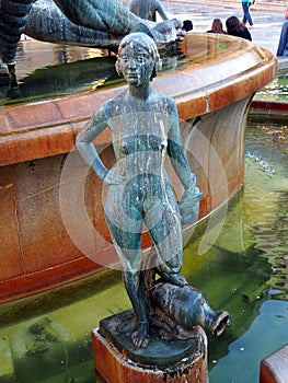 Bronze Statue in Fountain, Plaza de la Virgen, Valencia, Spain