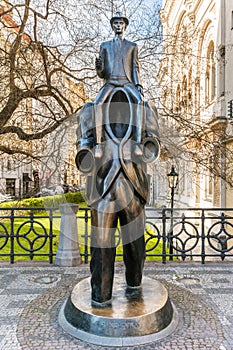 Bronze statue of Franz Kafka in Prague, Czech Republic.