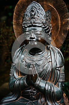 Bronze statue of the Hasedera Hozo Bosatsu Amida Buddhist Shinto Statue at Hasadera Temple in Japan