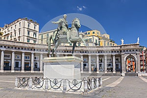 Bronze statue of King Ferdinand I of Bourbon in Piazza del Plebiscito in Naples, Italy