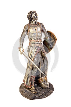 Bronze statue of knight templar, isolated on white