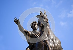 Bronze statue of Marcus Aurelius, roman emperor.