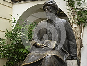 Bronze statue of Moshe Ben Maimon or Ben Maimonides, Jewish philosopher.