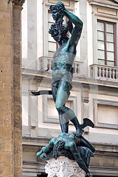 Bronze statue of Perseus killing Medusa by Benvenuto Cellini in Florence, Italy