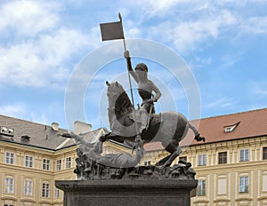 Bronze statue of Saint George killing the dragon located on the III Courtyard of the Prague Castle