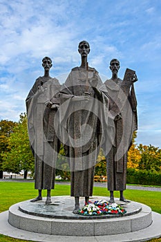Bronze statues of the three Saints Cyril, Methodius and Goraz