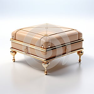 Bronze Storage Box With Beige Leather - Ottoman Art Inspired 3d Render