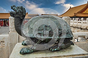 Bronze tortoise in Forbidden City. Beijing, China