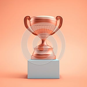 Bronze trophy cup on an orange background. Award and victory concept. AIG35.