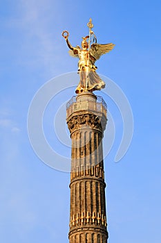 Bronze Victoria Sculpture of Victory Column SiegessÃ¤ule at sunset, Berlin, Germany Deutschland