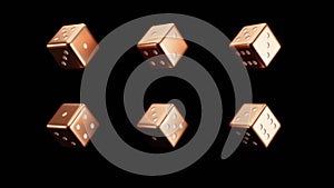 bronze and White Dice on a Black background, 3d render