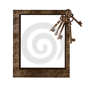 Bronze wide side vintage frame with decorative keys for picture and foto