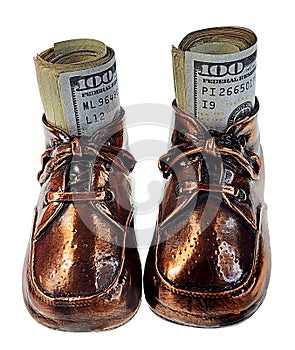 Bronzed Baby Shoes full of money photo