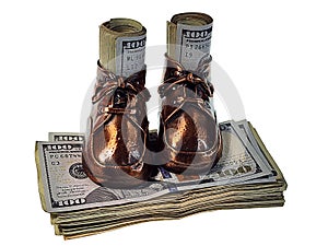 Bronzed Baby Shoes with a stack of Money photo