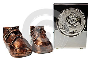 Bronzed Baby Shoes and Baby Urn photo