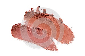 Bronzer, blush, eye shadow swatch smear smudge isolated on white background