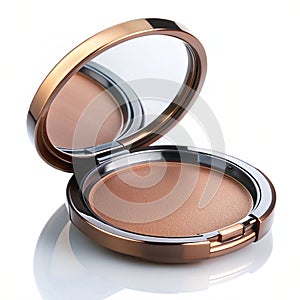 Bronzer compact with mirror on white background