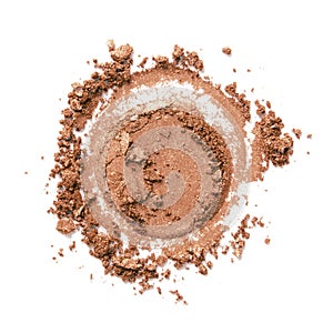 Bronzer or eyeshadow swatch. Crashed brown color shimmer face powder texture