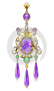 Brooch with amethyst and chrysoprase