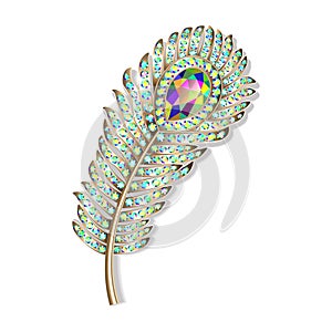 brooch jewelery peacock feather with gems