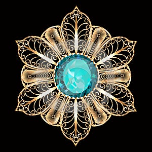 brooch pendant with and precious stones. Filigree victorian jewelry. Design element