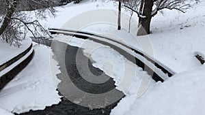 Brook gurgling among the snow-covered nature