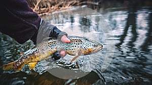 Brook trout in the hand of a fisherman