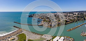 Brookings Oregon coastline with blue green ocean water