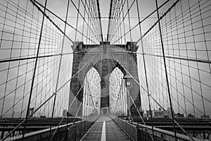 Brooklyn Bridge architecture in black and white tone, New York City