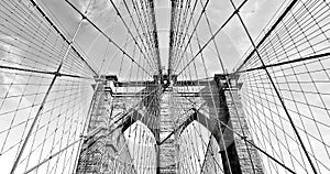 Brooklyn bridge in black and white, downtown Manhattan, New York, USA