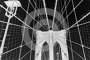 Brooklyn Bridge, black and white invert photo, New York City, USA photo