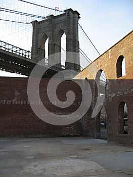 Brooklyn bridge with brick walls