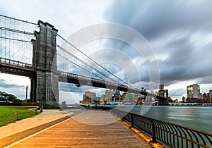 Brooklyn Bridge, Brooklyn Bridge Park and Manhattan. New York City, USA