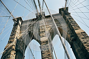 The Brooklyn Bridge cables in Manhattan.