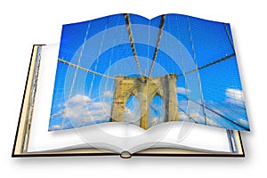 Brooklyn Bridge detail - New York City USA - 3D render concept image of an opened photo book with pixelation effect - I`m the
