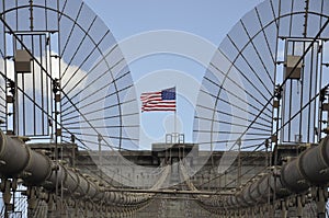 Brooklyn Bridge details over East River of Manhattan from New York City in United States