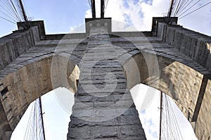 Brooklyn Bridge details over East River of Manhattan from New York City in United States