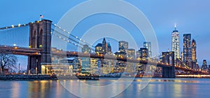 Brooklyn bridge at dusk, New York City.