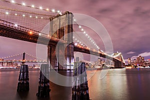 Brooklyn Bridge at dusk, New York City, USA