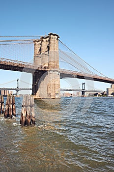 Brooklyn Bridge and East River on a sunny day, NYC