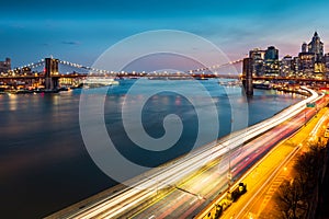 Brooklyn Bridge and FDR drive at dusk
