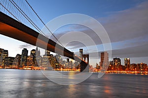 Brooklyn Bridge and Lower Manhattan at night -