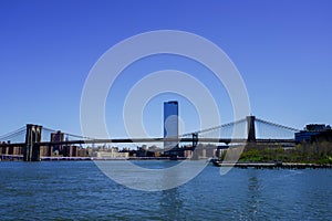 Brooklyn Bridge and lower Manhattan skyline panorama