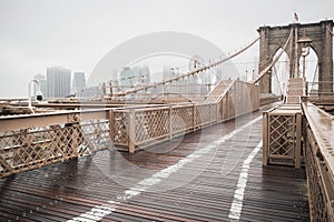 Brooklyn bridge main road leading to downtown Manhattan