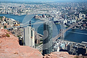 Brooklyn Bridge and Manhattan Bridge, New York City, USA, abstract view from a cliff